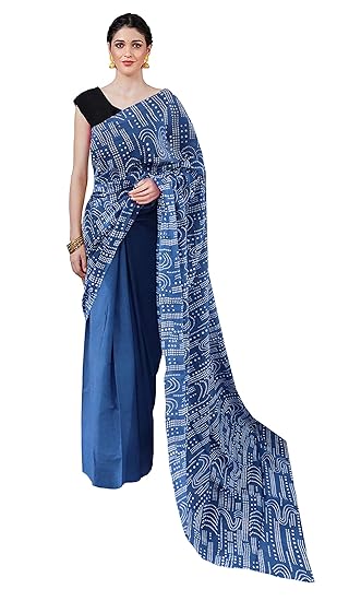Nikhilam Hand Block Print Jaipuri Cotton Mulmul Saree with Blouse Piece for Women