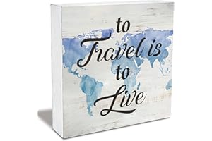 MAVOTEN Motivational Travel Quote to Travel is to Live Wood Box Sign Rusitc Wooden Box Sign Farmhouse Home Office Desk Shelf Decor (5 X 5 Inch)