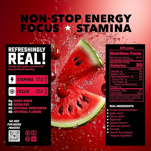 RIOT CLEAN ENERGY DRINK, CHERRY WATERMELON, ORGANIC, NO SUGAR ADDED, MADE WITH REAL FRUIT, 100MG L-THEANINE, 16 FL OZ