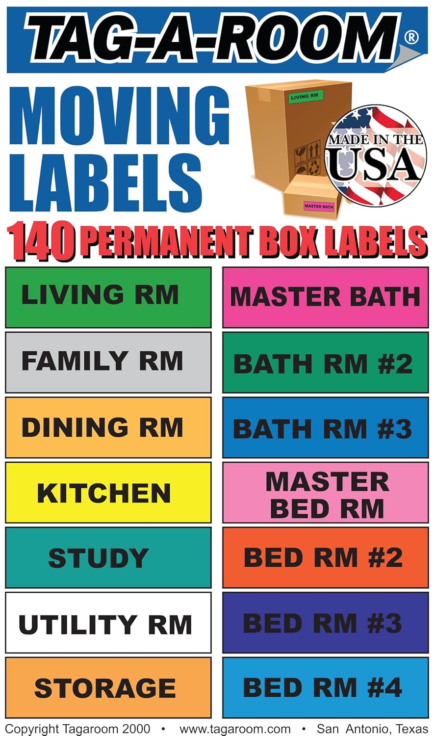 TagARoom Moving Labels, 140 Count Color Coded Moving Stickers Labels