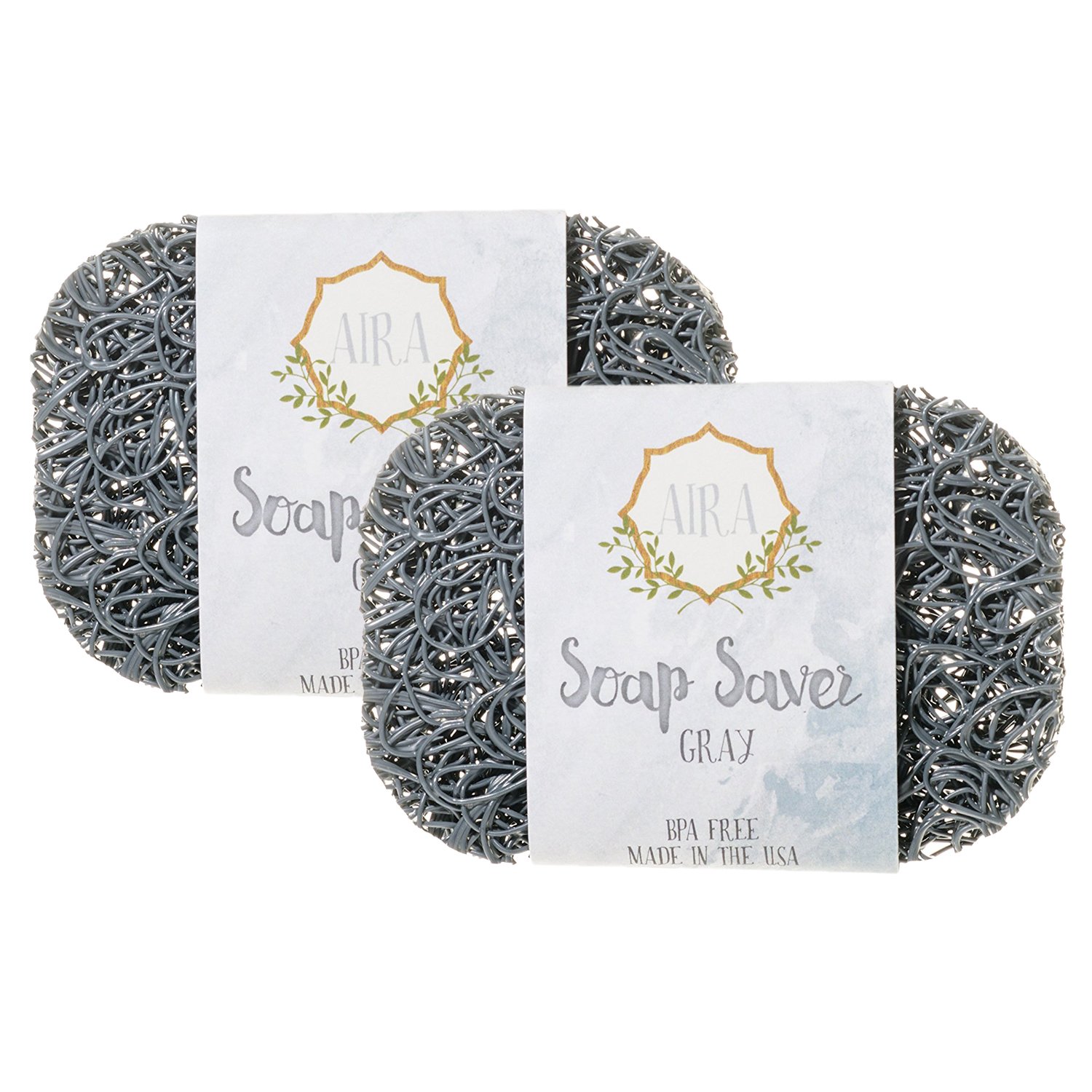 Aira Soap Saver - Soap Dish & Soap Holder Accessory - REACH Compliant & Plant Based BPA Free Shower & Bath Soap Holder - Drains Water, Circulates Air, Extends Soap Life Double 2 Pack Gray