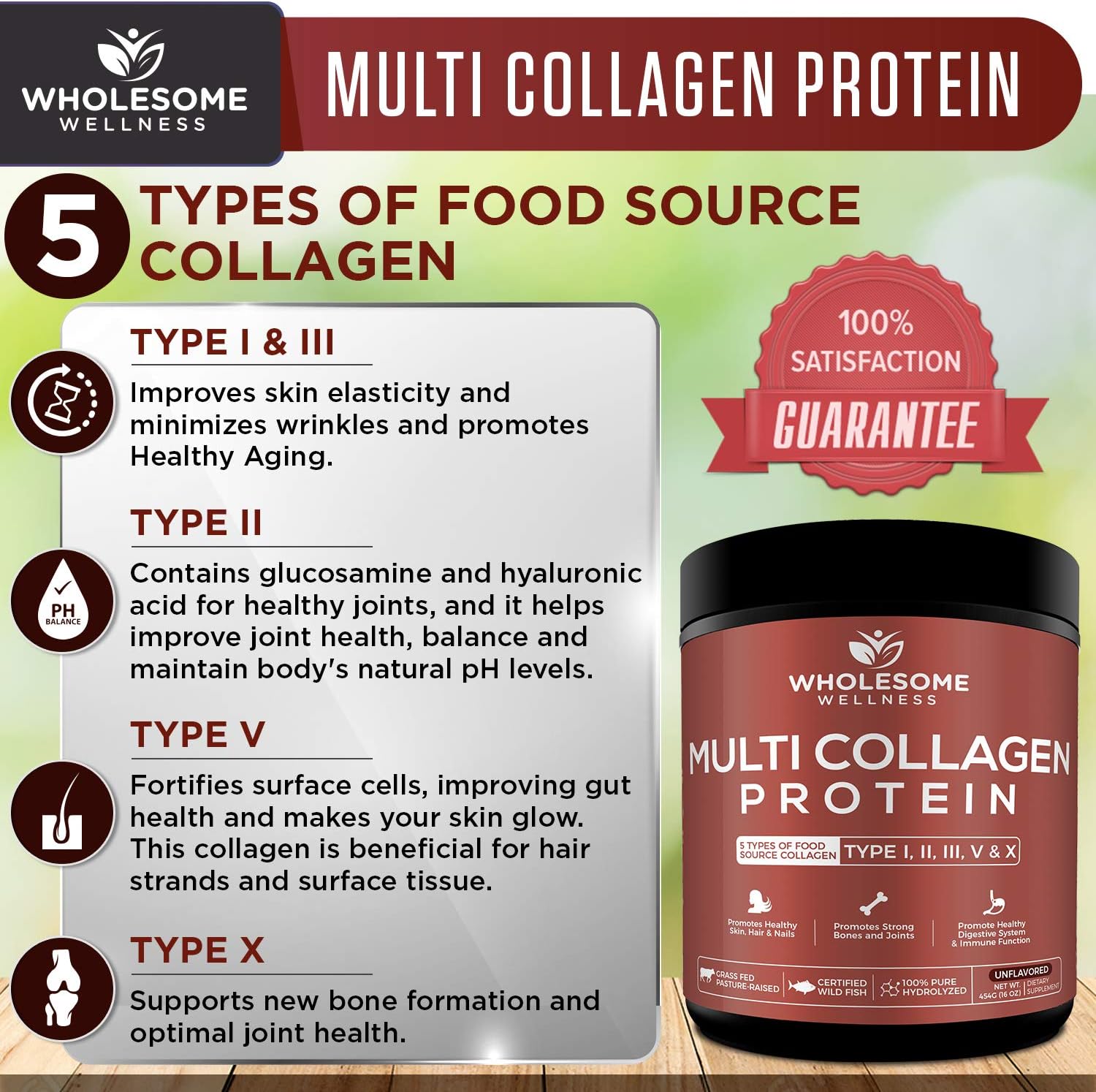 Multi Collagen Protein Powder Hydrolyzed (Type I II III V X) Grass-Fed All-in-One Super Bone Broth + Collagen Peptides - Premium Blend of Grass-Fed Beef, Chicken, Wild Fish, Eggshell Collagen: Health & Personal Care