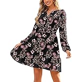 Simplee Womens Spring Floral Mini Dress Long Sleeve Boho Chiffon Short Dress Casual Flowy Fall Wedding Guest Dresses