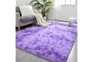 FlyDOIT Purple Tie-Dyed Large Rugs for Living Room, 4x6 Feet Shaggy Rug Fluffy Throw Carpets, Ultra Soft Plush Modern Indoor Fuzzy Rugs for Bedroom Girls Kids Nursery Room Dorm Home Decor