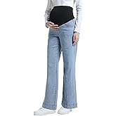 CFRTMTBB Women's Maternity Jeans Wide Leg Over The Belly Support Stretch Pregnancy Denim Loose Wide Pants with Pockets