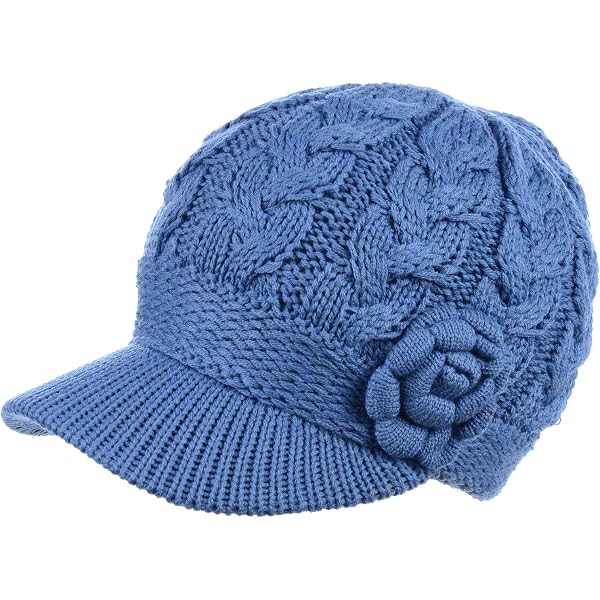Women\'s Winter Elegant Cable Flower Knitted Beret Beanie Hat with Visor Womens Winter Elegant Cable Flower Knitted Newsboy Cabbie  main image 3