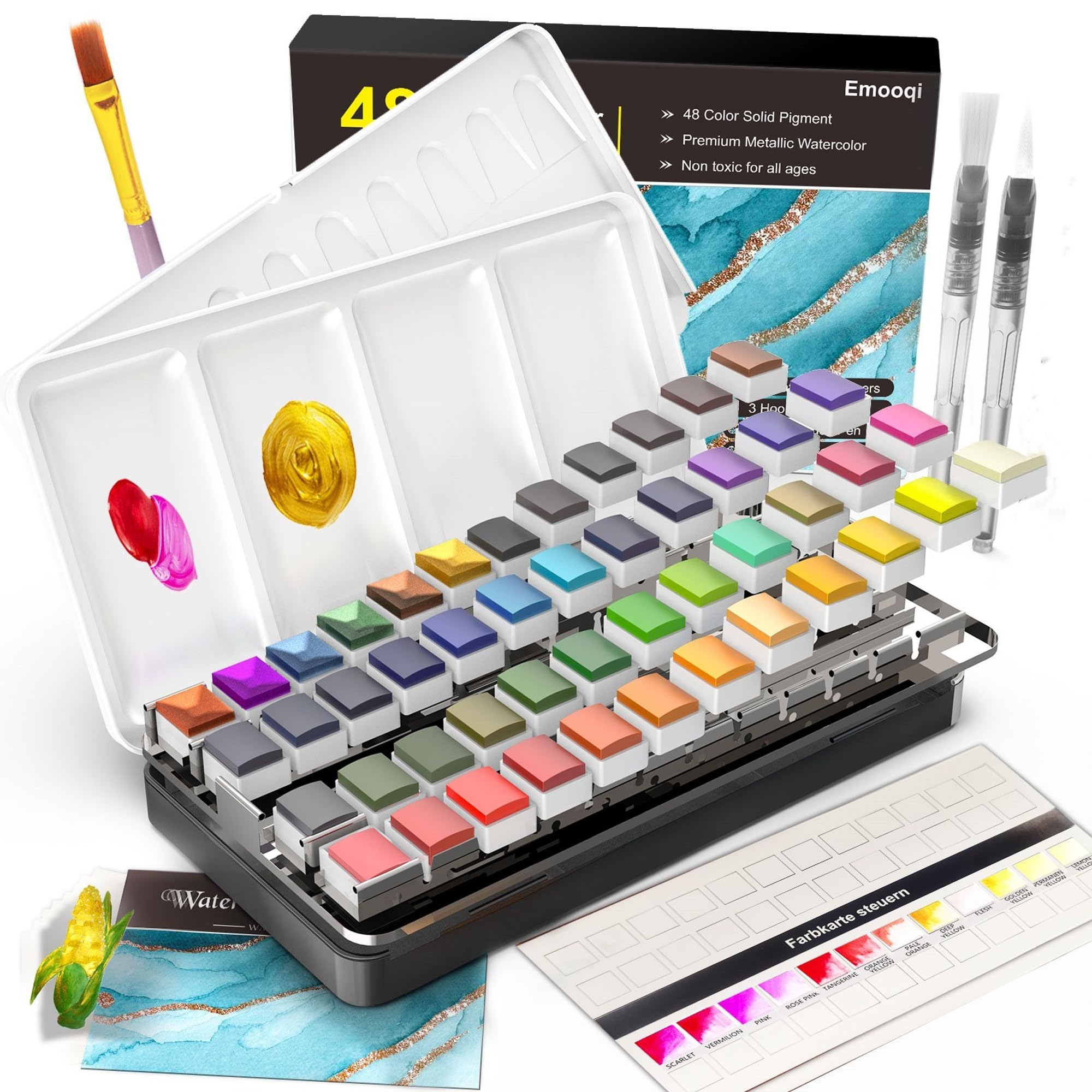 Mua Emooqi Watercolor Paint Set, 48 Colors Including 6 Metallic Colors ...
