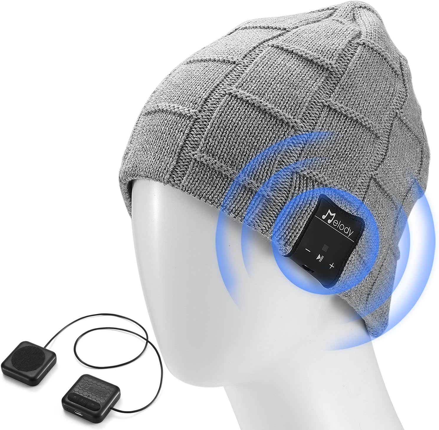 LNKK Bluetooth Beanie Hat, Superior Wireless Music Beanie Hat Washable Knit Cap with Headphone Headset Earphone Audio HandFree Calling for Running Exercise Gym Sports Fitness, Light Gray
