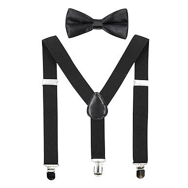 HANERDUN Unisex Hosenträger mit Fliege für Jungen und Mädchen, Befestigung mit drei Kleiderclipse am Hosenbund möglich