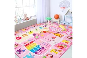 Chicrug Educational Kid Area Rug for Playroom, 4x6 Feet TPR Non Slip Kids Classroom Carpet Rug for Learning ABC Animal, Shape Color Fruit, Washable Play Mat Rug for Children Nursery Toddler Room Decor