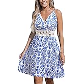 CUPSHE Women's Mini Dress V Neck Tropical Floral Beach Sleeveless Adjustable Straps Casual A Line Summer Vacation Dresses