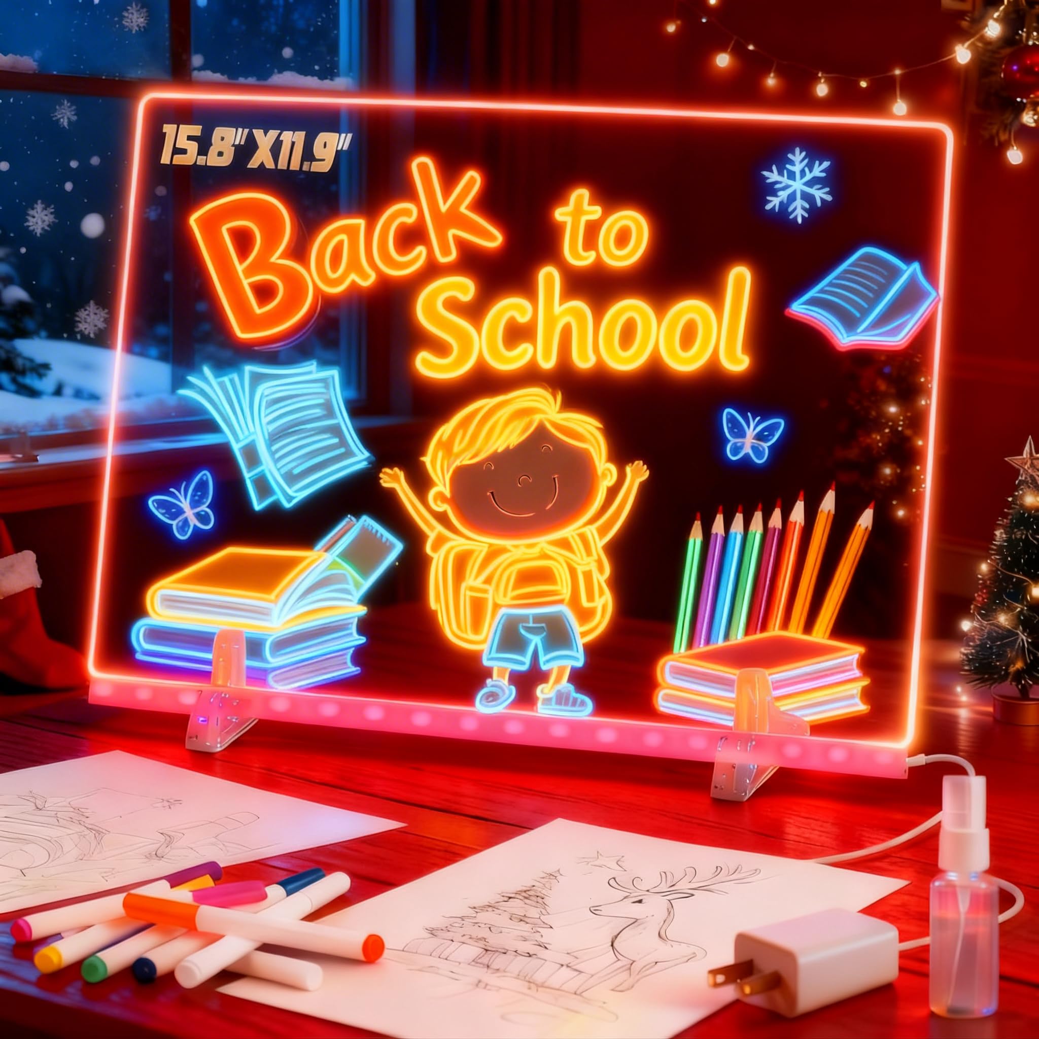 Photo 1 of LED Drawing Board for Kids- Erasable Acrylic Electronic White Boards,15.8''X11.9 Drawing Tablet,6 Modes & 8 Colors Light Up Drawing Board,Kids Toy with 13 E Birthday Holiday Day Gifts for Girls & Boys