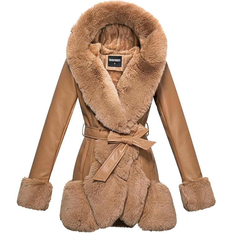 HAPRIZERA Women Faux Leather Open Front Jacket with Faux Fur