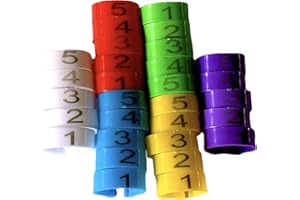 LOVE "N" CREATURES Chicken Leg Rings – 30 Numbered 1-5 Tag Markers for Adult Birds | 5/8” to 3/4” Legs | Clip On Poultry Ankle Bands for Gamefowl, Ducks, Guineas | Colored ID Legband Breeding Marking & Banding | Fowls