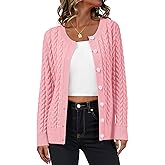 LILBETTER Womens Cable Knit Long Sleeve Crewneck Button Down Open Front Cardigan Sweater for Fall and Winter 2025