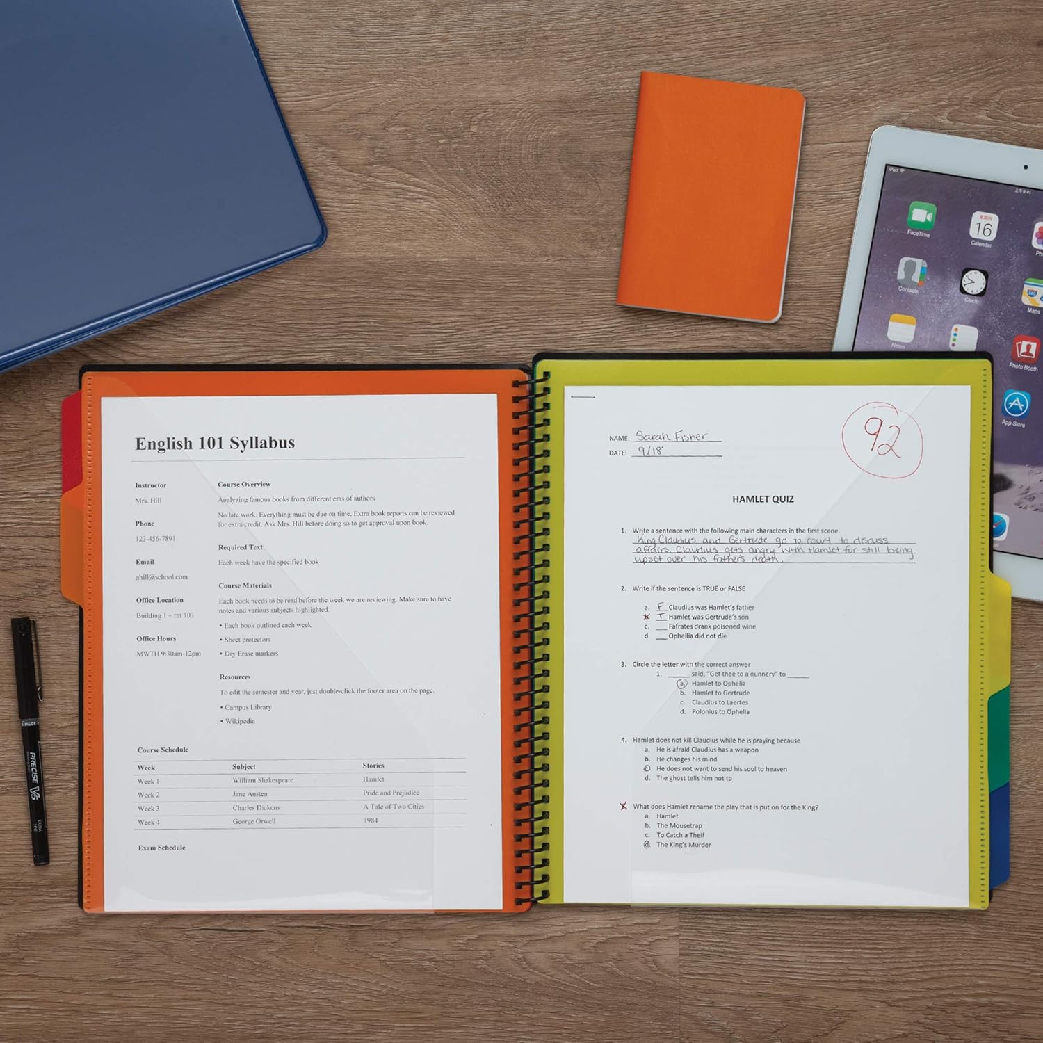 Samsill 10 Pocket Spiral Project Organizer with Dividers, Customizable Front Cover, Erasable Write On Tabs : Office Products