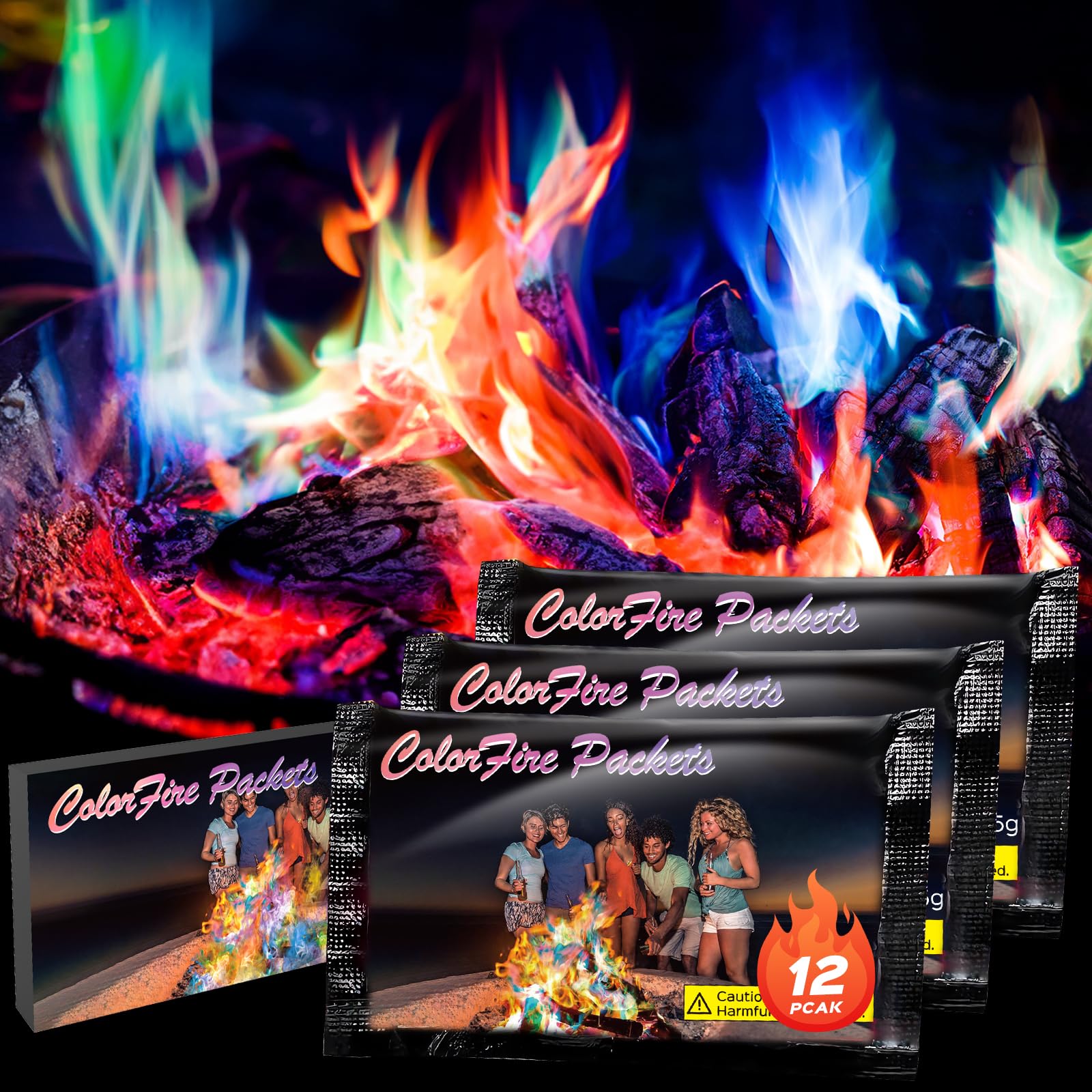Photo 1 of 12 Pack Colorful Flames Color Fire Packets Fire Pit for Campfire,Fire Color Packets Camping Accessories for Kids & Adults,Outdoor Fire Changing Flame Powder. (12 Packets)