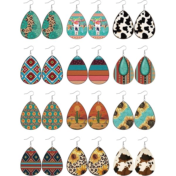 9-Pair Tie Dye Leather Earrings Set - Bohemian Drop Dangle Earrings For Women