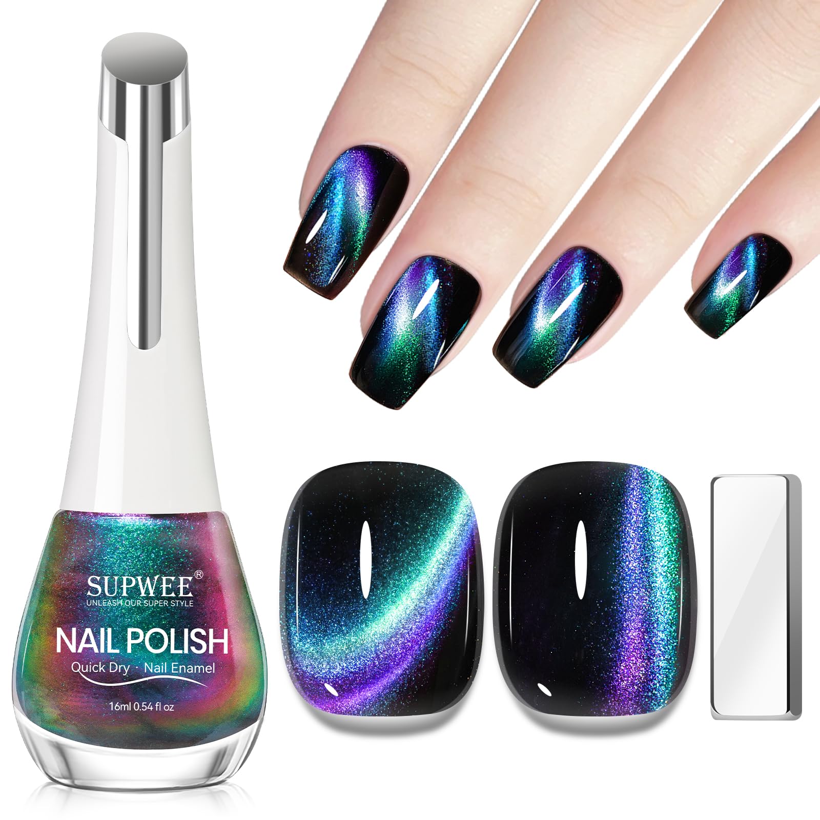 Photo 1 of SUPWEE Cat Eye Nail Polish Non Gel with Magnet Quick Dry Cateye Magnetic Nail Polish for Fingernail Air Drying Fast Lacquer Manicure Gift For Women Girls 16ml, 0.54fl oz