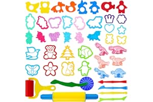 Oun Nana Ensemble d'outils et moules de pâte à modeler, 47 pièces avec emporte-pièces en forme d'animaux, moules dinosaures, 