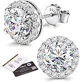 GEMQUEEN Moissanite Halo Earrings Studs : 18K Gold Plated Solid 925 Sterling Silver Stud Earring for Women Men Hypoallergenic Dainty Moissanite Jewelry for Sensitive Ear Round Cut D Color VVS1 1CT-4CT