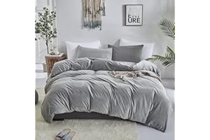 Wellboo Gray Fluffy Duvet Cover Pure Light Grey Velvet Bedding Cover King Solid Color Flannel Quilt Covers Women Men Plain Grey Micromink Sherpa Fuzzy Warm Covers Girls Boys Dorm Plush Cover Soft