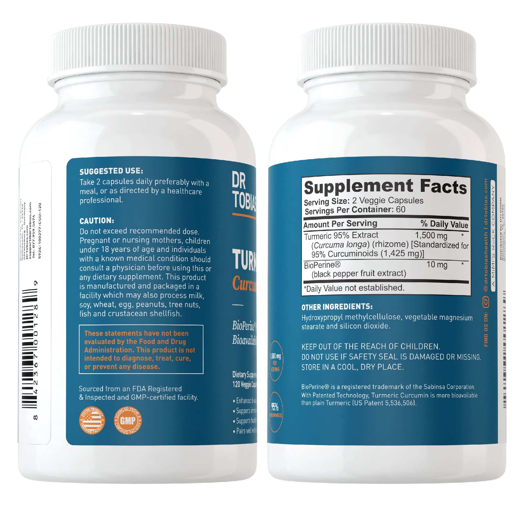 Dr. Tobias Omega 3 Fish Oil, 2000mg, and Turmeric Curcumin, 95% Curcuminoids, Promotes Overall Health with Antioxidant Support