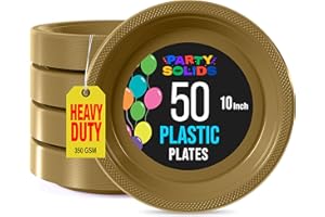 Exquisite Gold Plastic Plates for Party 10" Gold Disposable Plates for Party Supplies 50 Pcs Disposable Dinner Plate Heavy Du