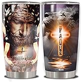 WAZONE Jesus American Flag Tumbler Cup Don't Be Afraid Just Have Faith Lion And God Insulated Travel Mug 20Oz Gifts Birthday Christmas Presents For Dad Christian Lover Women Men