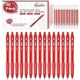 feela 30 Pack Retractable Red Ink Gel Pens Set Medium Point 15 Piece Fine Point Gel Pen with 15 Refills for Smooth Writing