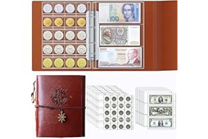 Ettonsun Coin Collection Book Holder for Collectors, 200 Pockets Coin Collecting Album & 30 Sleeves Paper Money Currency Display Storage Case for All Coin Collection Supplies (Brwon)