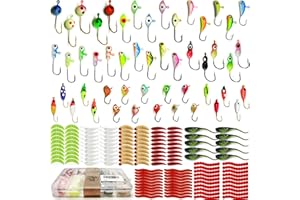 VMSIXVM Ice Fishing Jigs Lures, 180, 170, 160Pcs Glow Micro Winter Jig Heads Hooks Soft Plastic Worm Baits kit for Crappie Walleye Panfish, Ice Fishing Gear Equipment Tackle Accessories