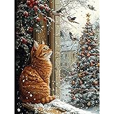 Cat Paint by Numbers Kit for Adults,Winter Painting by Numbers,DIY Acrylic Paint Kit for Adults Beginners Without Frame,Easy Christmas Adult Paint by Number Kits on Canvas for Decor 16x20inch