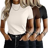 Ficerd 3 Pack Women's Mock Neck Shirts Short Sleeve Turtleneck Tops Slim Fitted Dressy Casual Tees Summer Basic Tshirts 2026