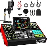 Podcast Equipment Bundle with Live Sound Card Audio Mixer, 3.5mm Condenser Microphone for PC/Phone Streaming and Singing, Podcast Microphone Bundle with Voice Changer sound board