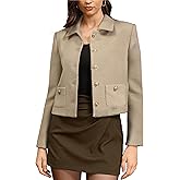 M.Infisavo Women’s Tweed Jackets with Pockets, Cropped Turn Down Collared Blazers Golden Button Down Shacket Long Sleeve