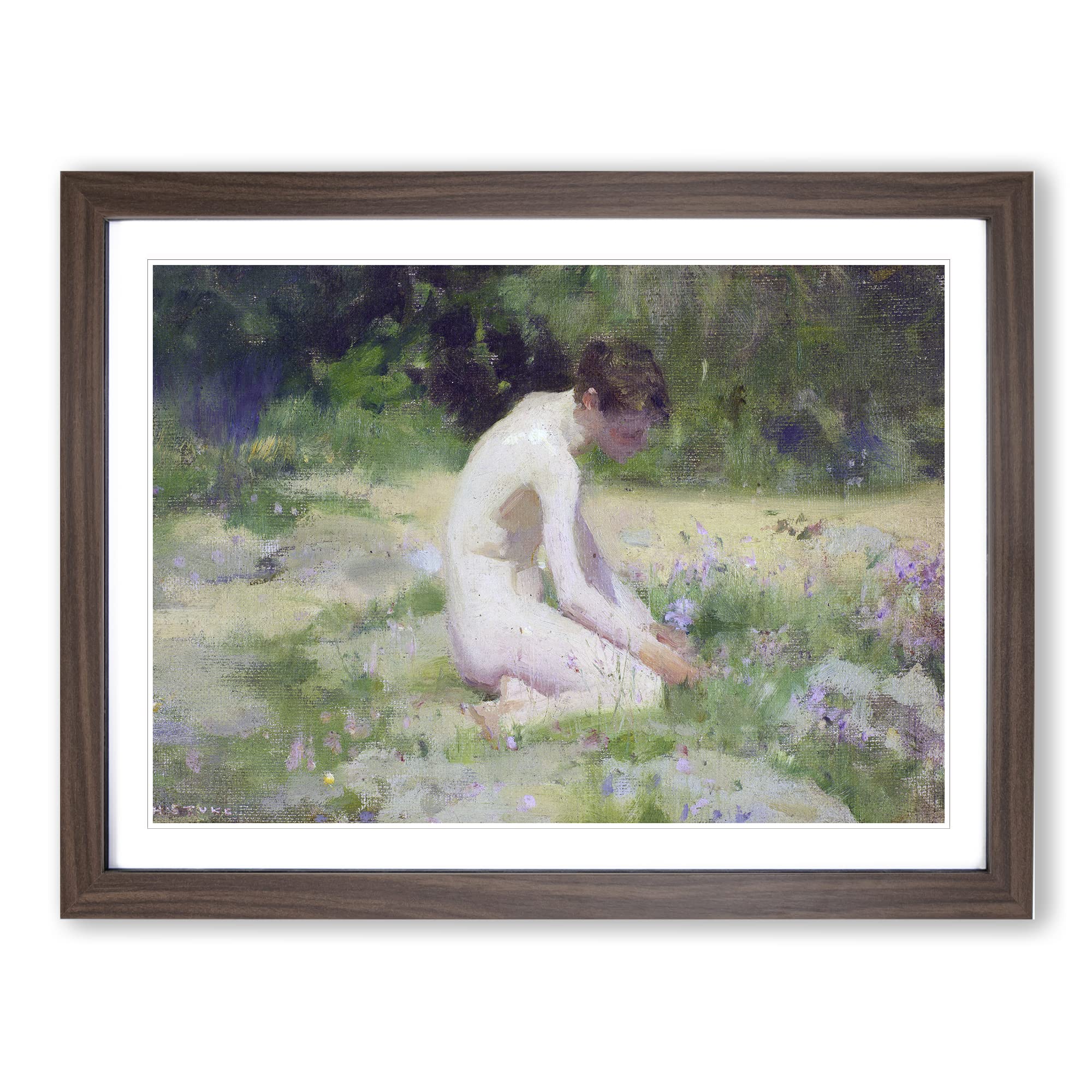 Sea Pinks By Henry Scott Tuke Classic Painting Framed Wall Art Print, Ready to Hang Picture for Living Room Bedroom Home Office Décor, Walnut A4 (34 x 25 cm)