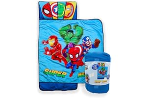 Jay Franco Kids Nap Mat with Embedded Pillow & Blanket – Soft 46"x20" Microfiber Sleeping Bag with Name Tag & Handle for School, Travel, Sleepover