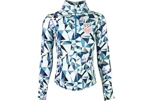 Icon Sports Officially Licensed Girl's U.S. Soccer Quarter Zip Jacket, USWNT Pullover Sweatshirt Youth Sizes | Light Blue