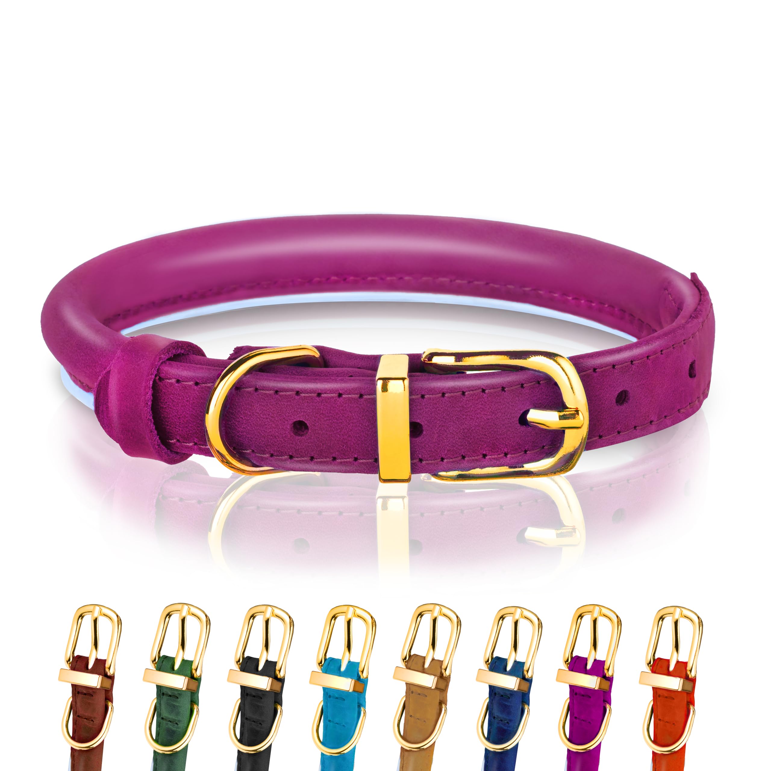 OOPSDOGGY Reflective Rolled Leather Dog Collar for Small Medium Large Dogs Puppy, 8 Colors, 7 Sizes (Pink, XXS, 7"-9") — image 1