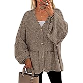 PRETTYGARDEN Fall Chunky Cardigan Sweaters for Women 2026 Button Long Lantern Sleeve Knit Oversized Coats with Pockets