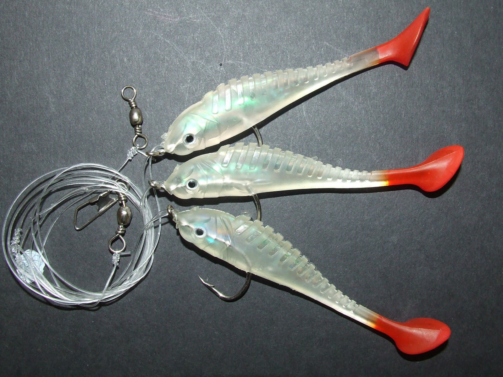 SUPER CATCH BIG FISH SHAD RIG LURE 3 x 6/0 HOOK BOAT BASS COD SEA FISHING LINE CLIP