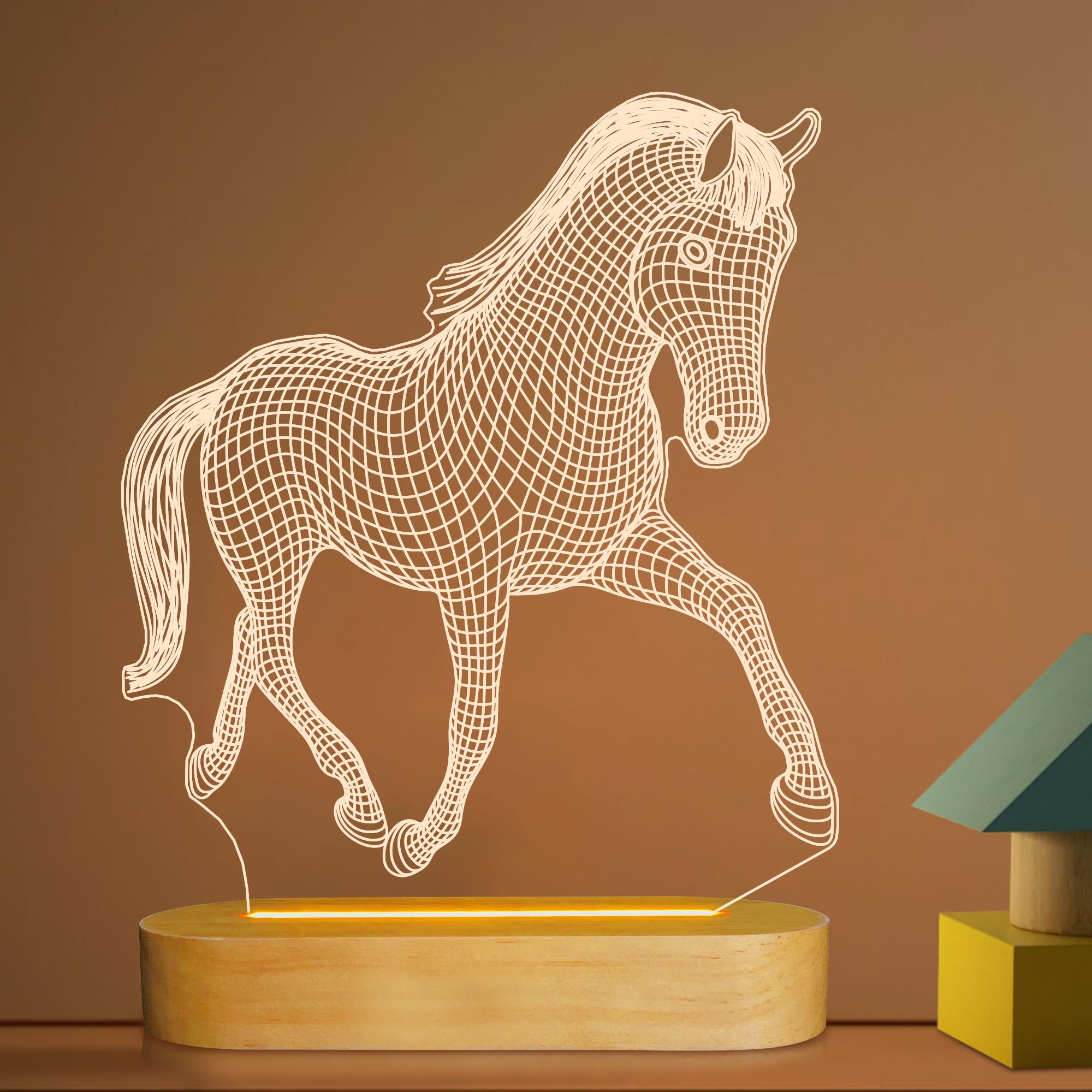 Lightzz Horse Gifts for Girls Women,3D Illusion Lamp Horse Night Light with Soft Warm White Colors for Kids Boys Room Decor,LED Wooden Base Desk Table Lamp