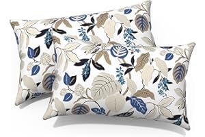 Melody Elephant Outdoor/Indoor Lumbar Pillows, Water Repellent Cushion Pillows, 12x20 Inch, Outdoor Pillows with Inserts for Home Garden, Pack of 2, Breeze Leaves Beige