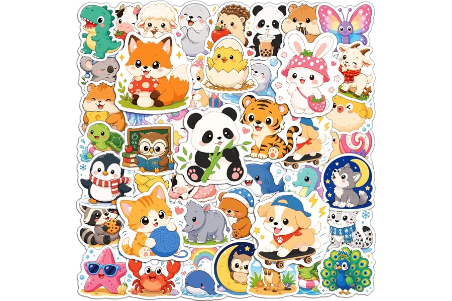 JCFIRE 100 PCS Stickers for Kids, Cute Waterproof Vinyl Animal Stickers | Water Bottle Stickers & Laptop Stickers. Great Scrapbook Supplies, Crafts for Kids & Classroom Rewards