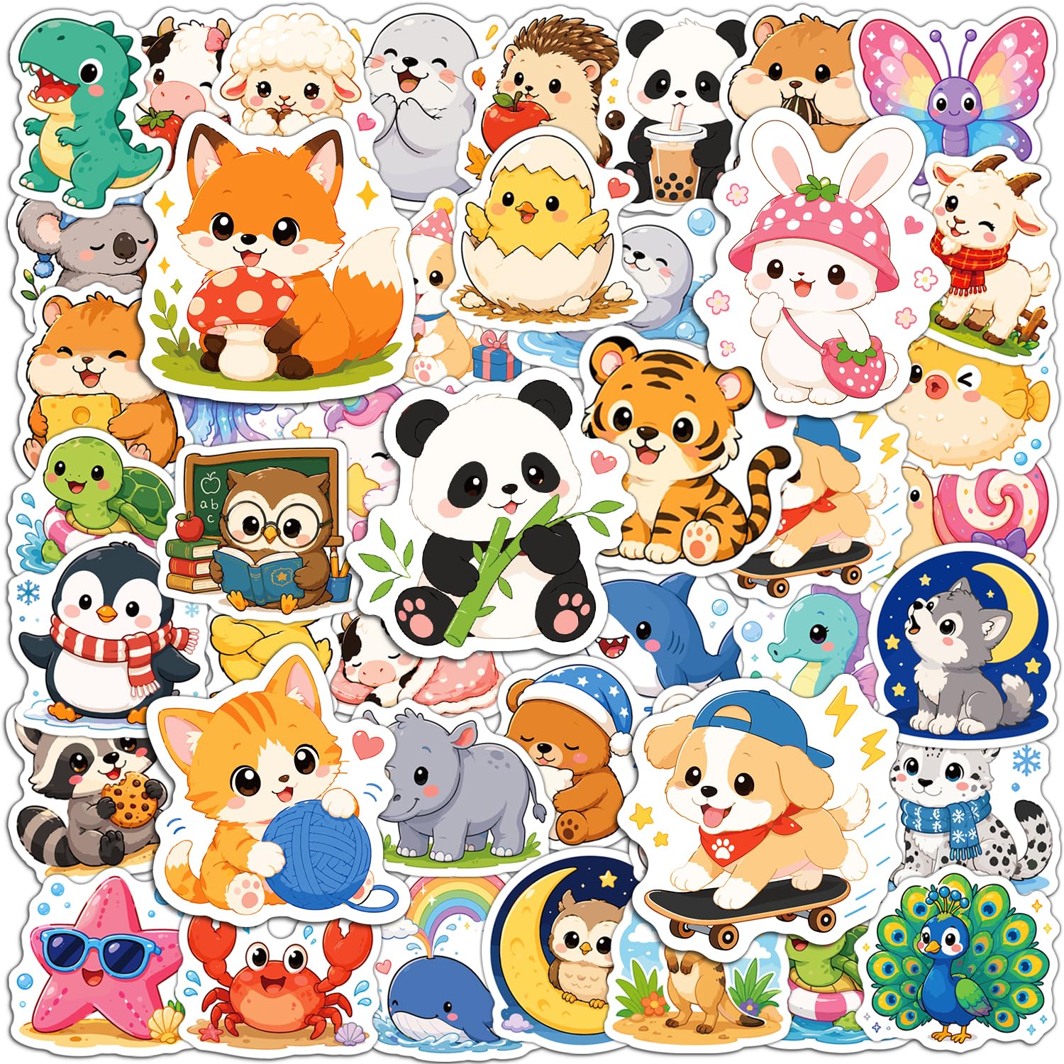 JCFIRE 100 PCS Stickers for Kids, Cute Waterproof Vinyl Animal Stickers | Water Bottle Stickers & Laptop Stickers. Great Scra