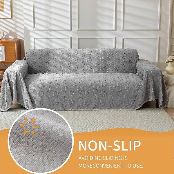 AKPGQ FAUX FUR COUCH COVER FOR DOGS WASHABLE,FUZZY PET COUCH COVERS FOR SOFA,L SHAPED SOFA COVER,THICK SOFT COVER NON-SLIP COUCH COVER FURNITURE PROTECTOR PET FRIENDLY (GREY, 71 * 118)