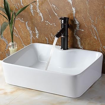 Elite Bathroom Rectangle White Porcelain Ceramic Vessel Sink