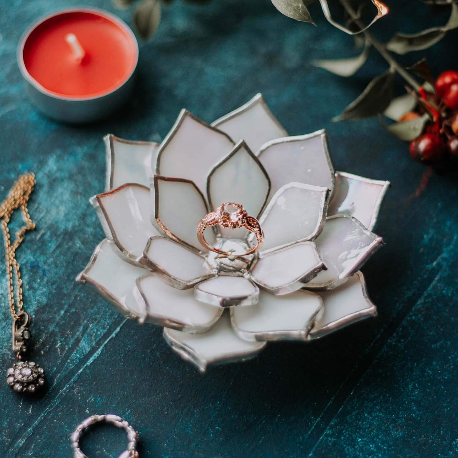 Amazon Com Wedding Ring Dish White Opalescent Glass Succulent