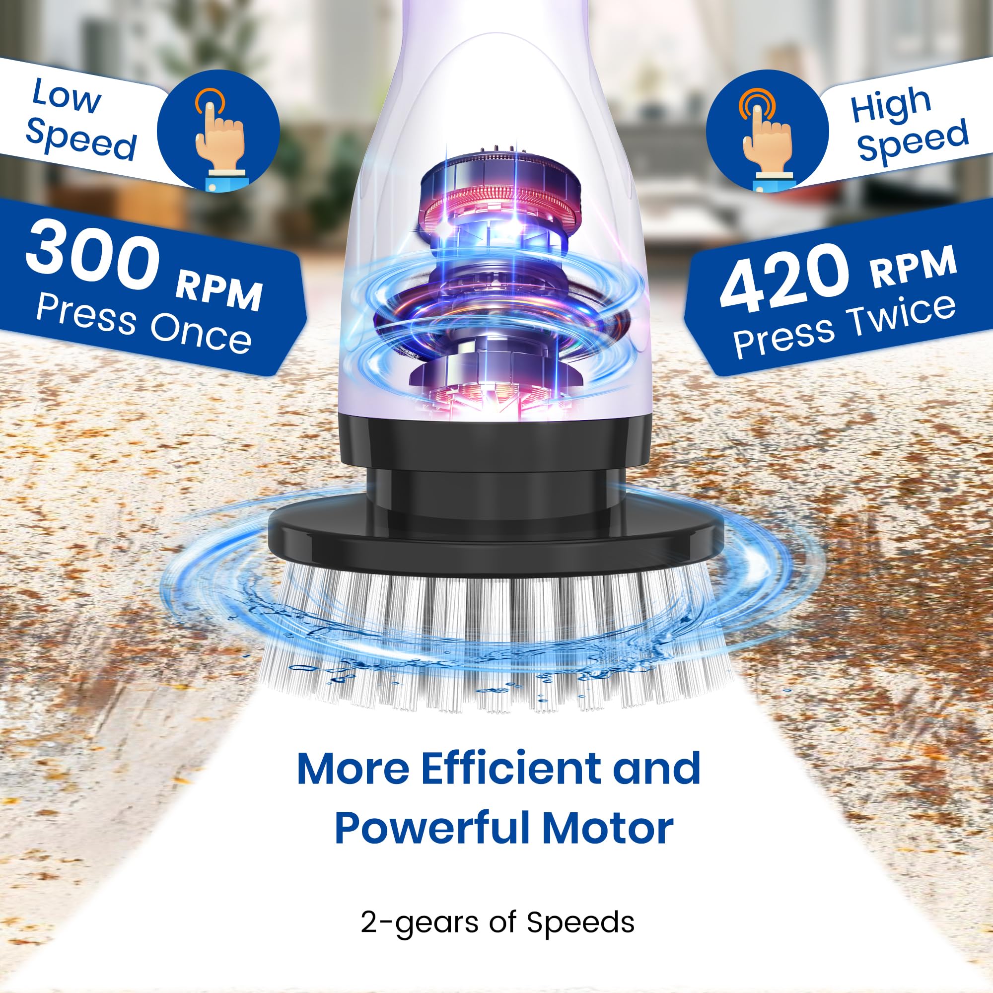 Keimi Electric Spin Scrubber, Full-Body IPX7 Waterproof Cordless Shower Scrubber with 4 Replaceable Heads, Upgraded Extension Handle, 2H Work Time, 2 Speeds for Bathroom Shower Tile Glass